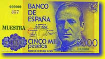 Recto du billet de 5 000 pesetas