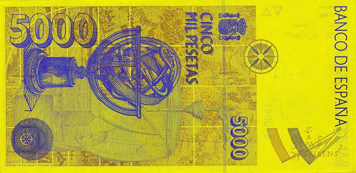 5000 pesetu banknote reversā